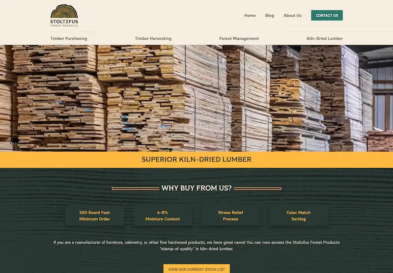 Screen grab of the Stoltzfus Forest Product website.